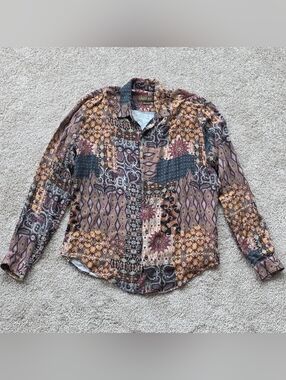 Zara Relaxed Fit Paisley Button-Up in Brown, Rust, Teal